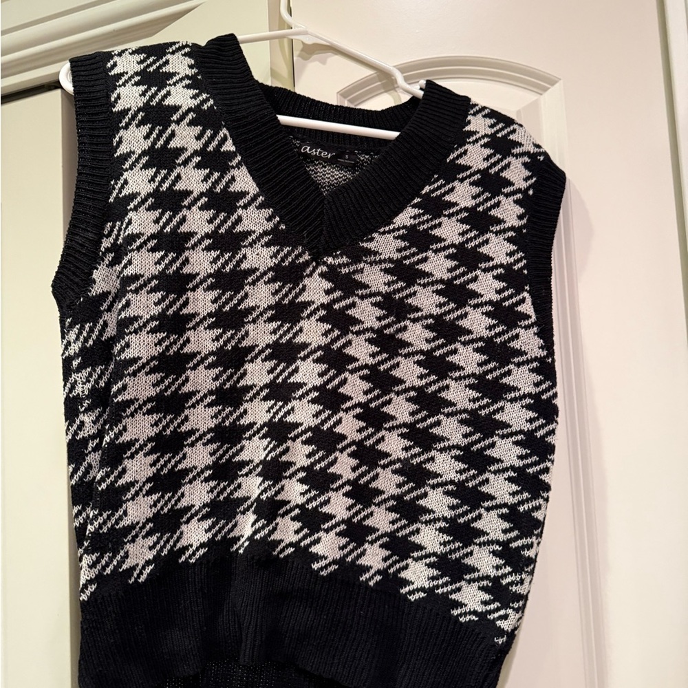 Black and White Houndstooth Sweater Vest